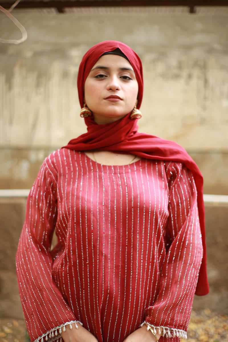 Crimson Grace Lava Silk Suit With Dupatta