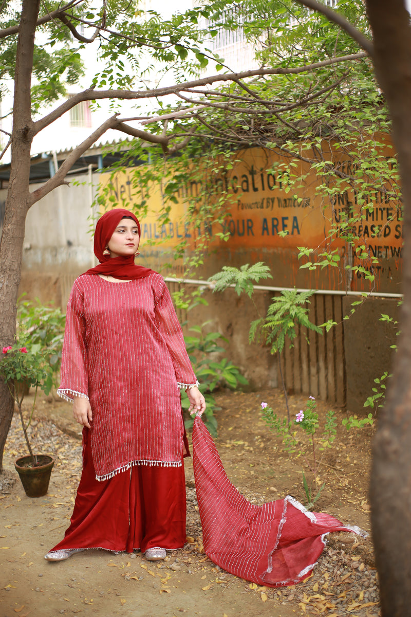 Crimson Grace Lava Silk Suit With Dupatta