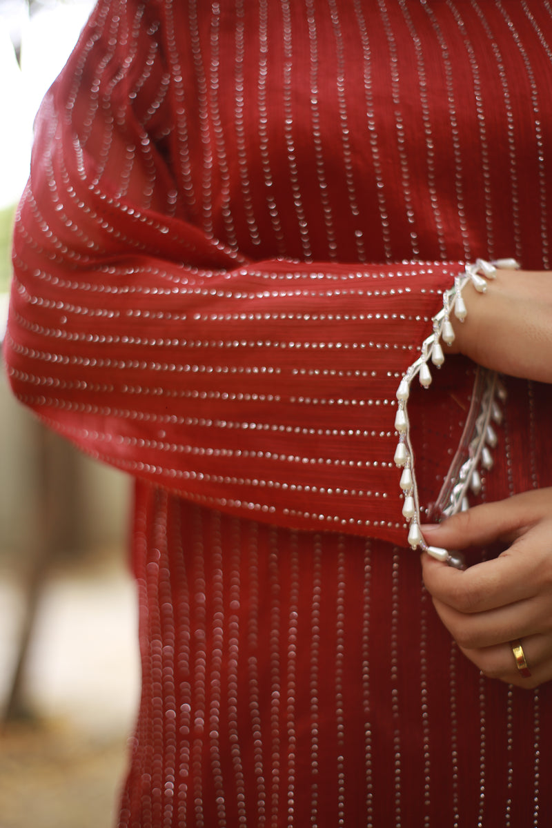 Crimson Grace Lava Silk Suit With Dupatta