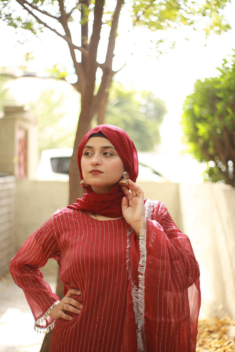 Crimson Grace Lava Silk Suit With Dupatta