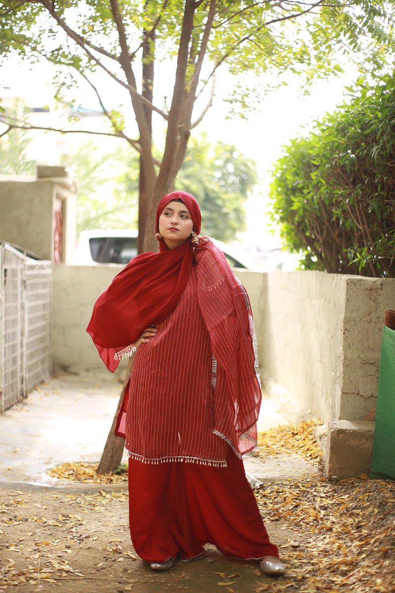 Crimson Grace Lava Silk Suit With Dupatta