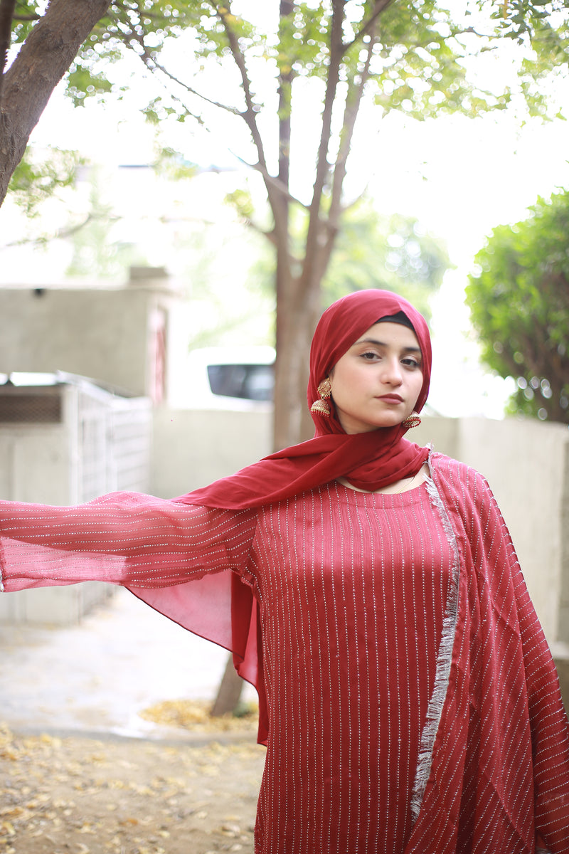 Crimson Grace Lava Silk Suit With Dupatta